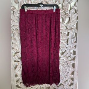 NWT Ember Burgandy Floral Textured Midi Skirt Sz XL
